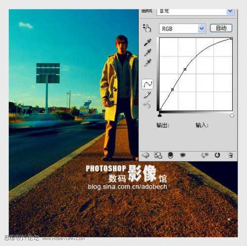 photoshop 金色调的公路上的人物照片