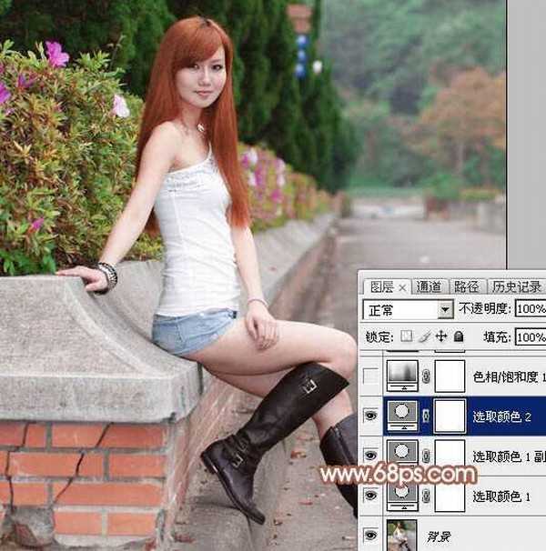 Photoshop为花边的美女加上甜美的粉调红褐色